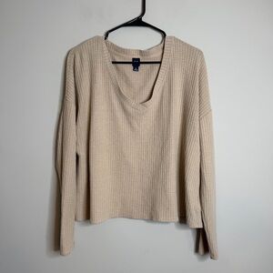 Gap Brushed Waffle Knit Long Sleeve Neutral Tan Size XL